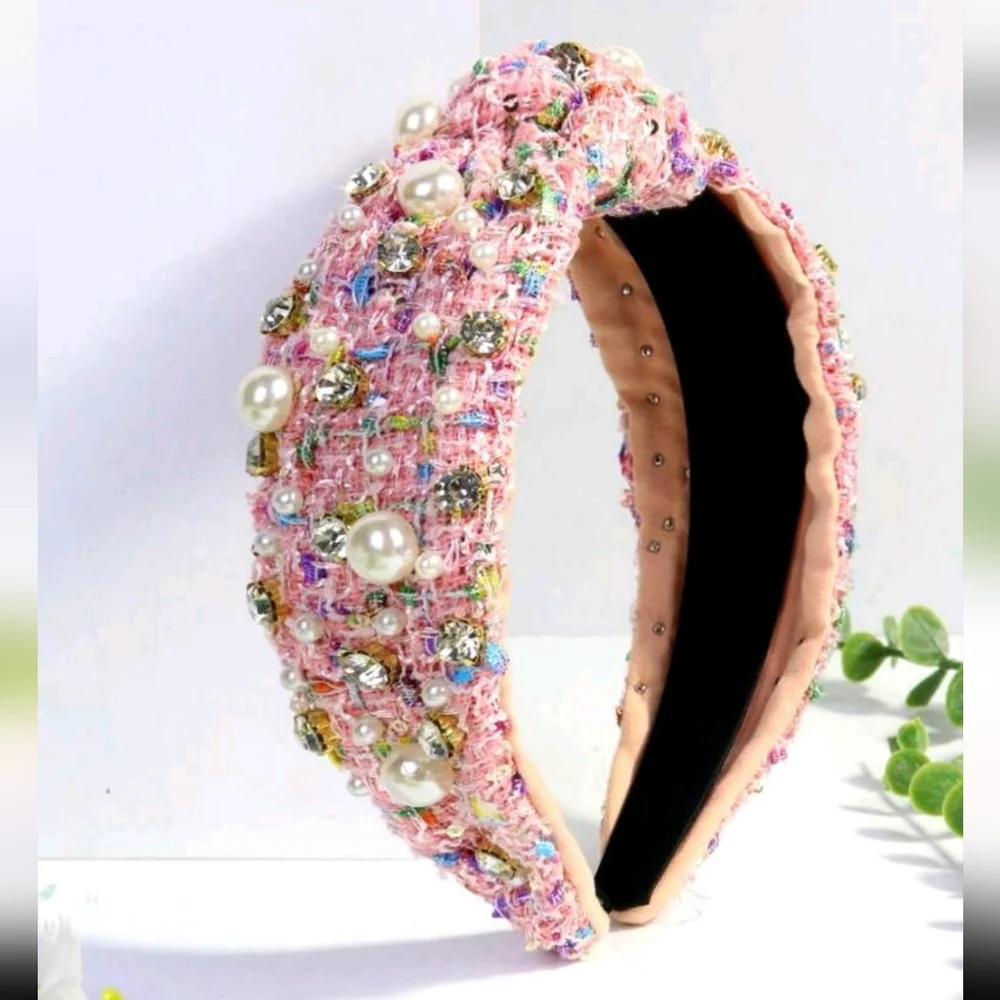 NWOT Top Knot Light Pink with Pearls and Rhinestones Soft Headband